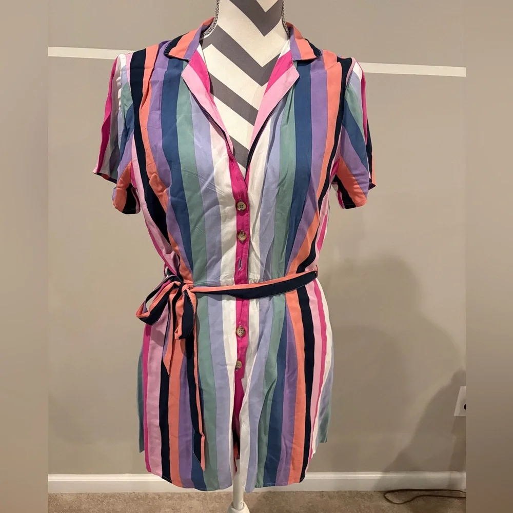 Abercrombie & Fitch Pastel Striped Button Romper - Picture 3 of 8